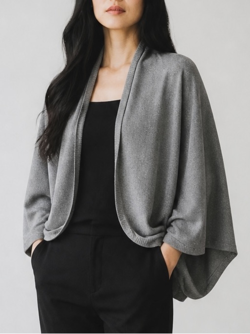 Halston Heritage Gray Metalic Shrug with Draped Shawl Collar